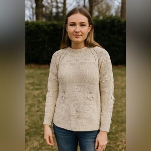 💛2/$30 Vintage Cream Knit Sweater with Textured Design